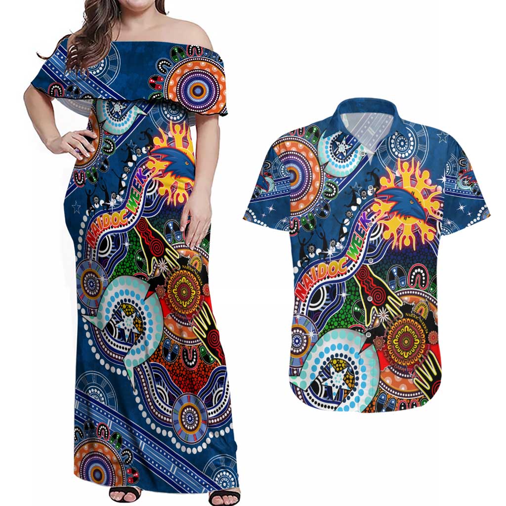 Custom NAIDOC Week 2024 Adelaide Crows Couples Matching Off Shoulder Maxi Dress and Hawaiian Shirt Australia Aboriginal Dot Painting