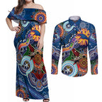 Custom NAIDOC Week 2024 Adelaide Crows Couples Matching Off Shoulder Maxi Dress and Long Sleeve Button Shirt Australia Aboriginal Dot Painting