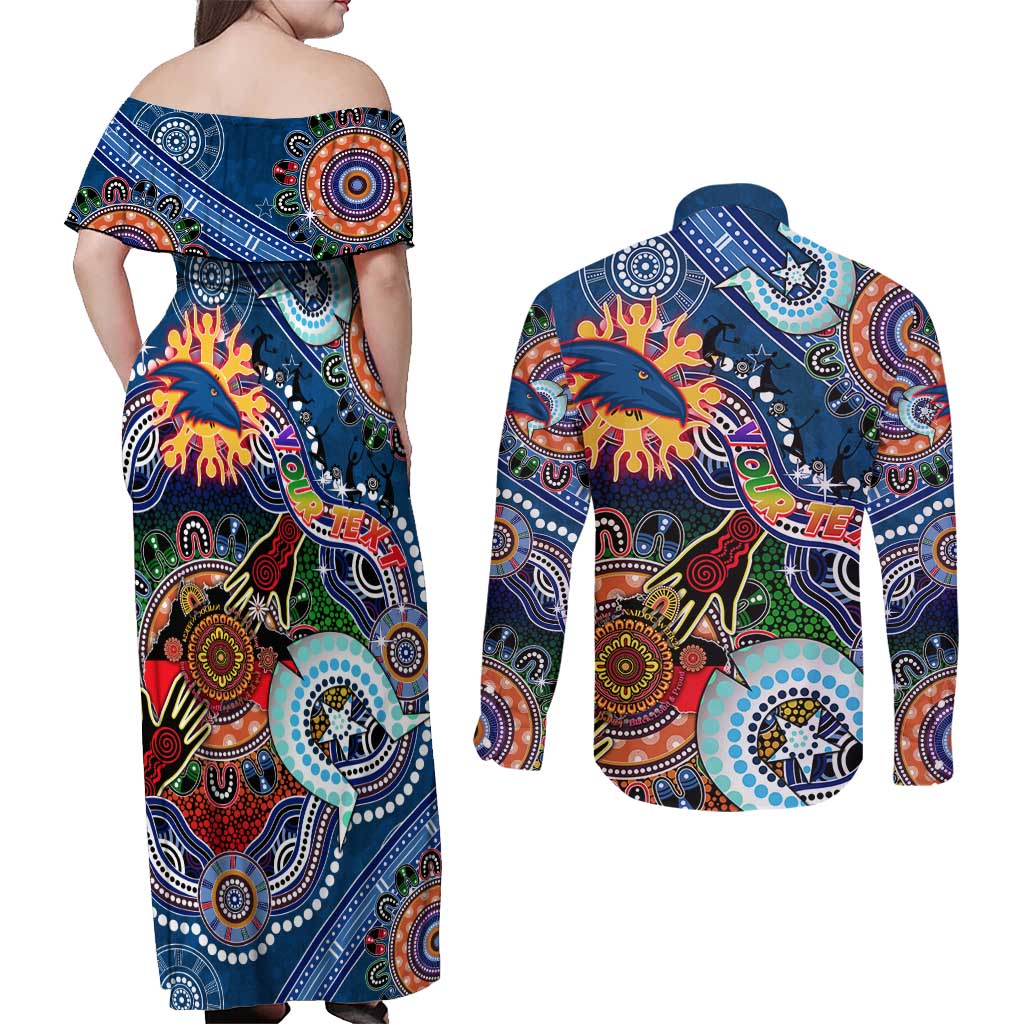 Custom NAIDOC Week 2024 Adelaide Crows Couples Matching Off Shoulder Maxi Dress and Long Sleeve Button Shirt Australia Aboriginal Dot Painting