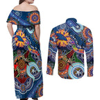 Custom NAIDOC Week 2024 Adelaide Crows Couples Matching Off Shoulder Maxi Dress and Long Sleeve Button Shirt Australia Aboriginal Dot Painting