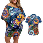 Custom NAIDOC Week 2024 Adelaide Crows Couples Matching Off Shoulder Short Dress and Hawaiian Shirt Australia Aboriginal Dot Painting