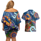 Custom NAIDOC Week 2024 Adelaide Crows Couples Matching Off Shoulder Short Dress and Hawaiian Shirt Australia Aboriginal Dot Painting