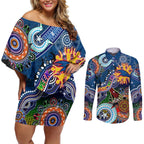 Custom NAIDOC Week 2024 Adelaide Crows Couples Matching Off Shoulder Short Dress and Long Sleeve Button Shirt Australia Aboriginal Dot Painting