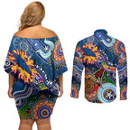 Custom NAIDOC Week 2024 Adelaide Crows Couples Matching Off Shoulder Short Dress and Long Sleeve Button Shirt Australia Aboriginal Dot Painting