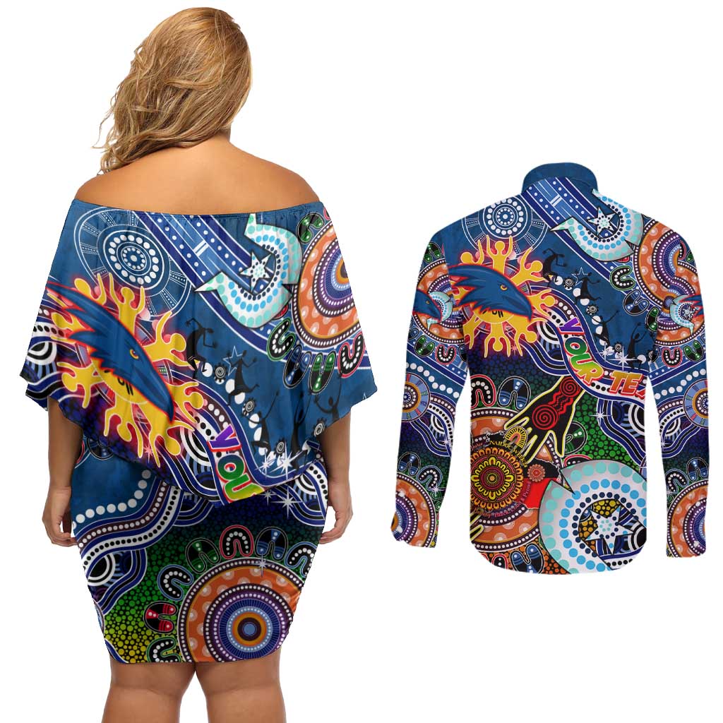 Custom NAIDOC Week 2024 Adelaide Crows Couples Matching Off Shoulder Short Dress and Long Sleeve Button Shirt Australia Aboriginal Dot Painting