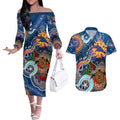 Custom NAIDOC Week 2024 Adelaide Crows Couples Matching Off The Shoulder Long Sleeve Dress and Hawaiian Shirt Australia Aboriginal Dot Painting
