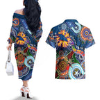 Custom NAIDOC Week 2024 Adelaide Crows Couples Matching Off The Shoulder Long Sleeve Dress and Hawaiian Shirt Australia Aboriginal Dot Painting