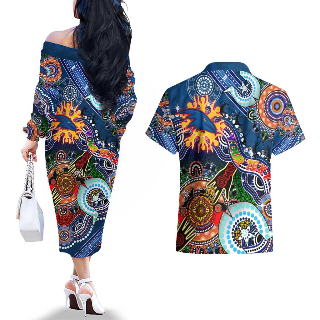 Custom NAIDOC Week 2024 Adelaide Crows Couples Matching Off The Shoulder Long Sleeve Dress and Hawaiian Shirt Australia Aboriginal Dot Painting