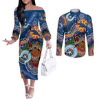 Custom NAIDOC Week 2024 Adelaide Crows Couples Matching Off The Shoulder Long Sleeve Dress and Long Sleeve Button Shirt Australia Aboriginal Dot Painting