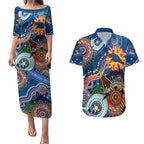 Custom NAIDOC Week 2024 Adelaide Crows Couples Matching Puletasi and Hawaiian Shirt Australia Aboriginal Dot Painting