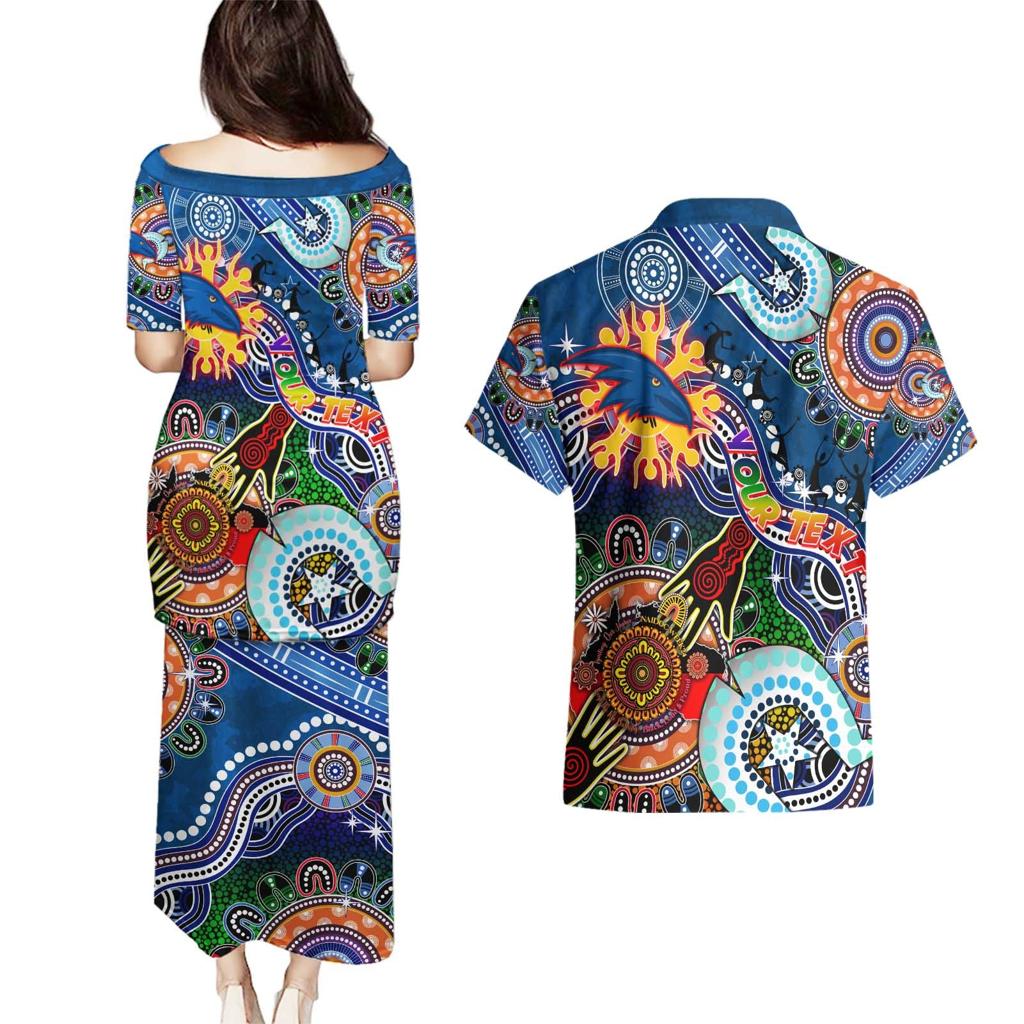 Custom NAIDOC Week 2024 Adelaide Crows Couples Matching Puletasi and Hawaiian Shirt Australia Aboriginal Dot Painting
