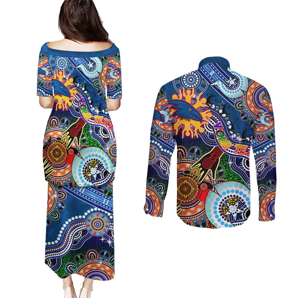 Custom NAIDOC Week 2024 Adelaide Crows Couples Matching Puletasi and Long Sleeve Button Shirt Australia Aboriginal Dot Painting