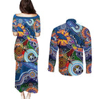 Custom NAIDOC Week 2024 Adelaide Crows Couples Matching Puletasi and Long Sleeve Button Shirt Australia Aboriginal Dot Painting