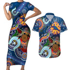 Custom NAIDOC Week 2024 Adelaide Crows Couples Matching Short Sleeve Bodycon Dress and Hawaiian Shirt Australia Aboriginal Dot Painting