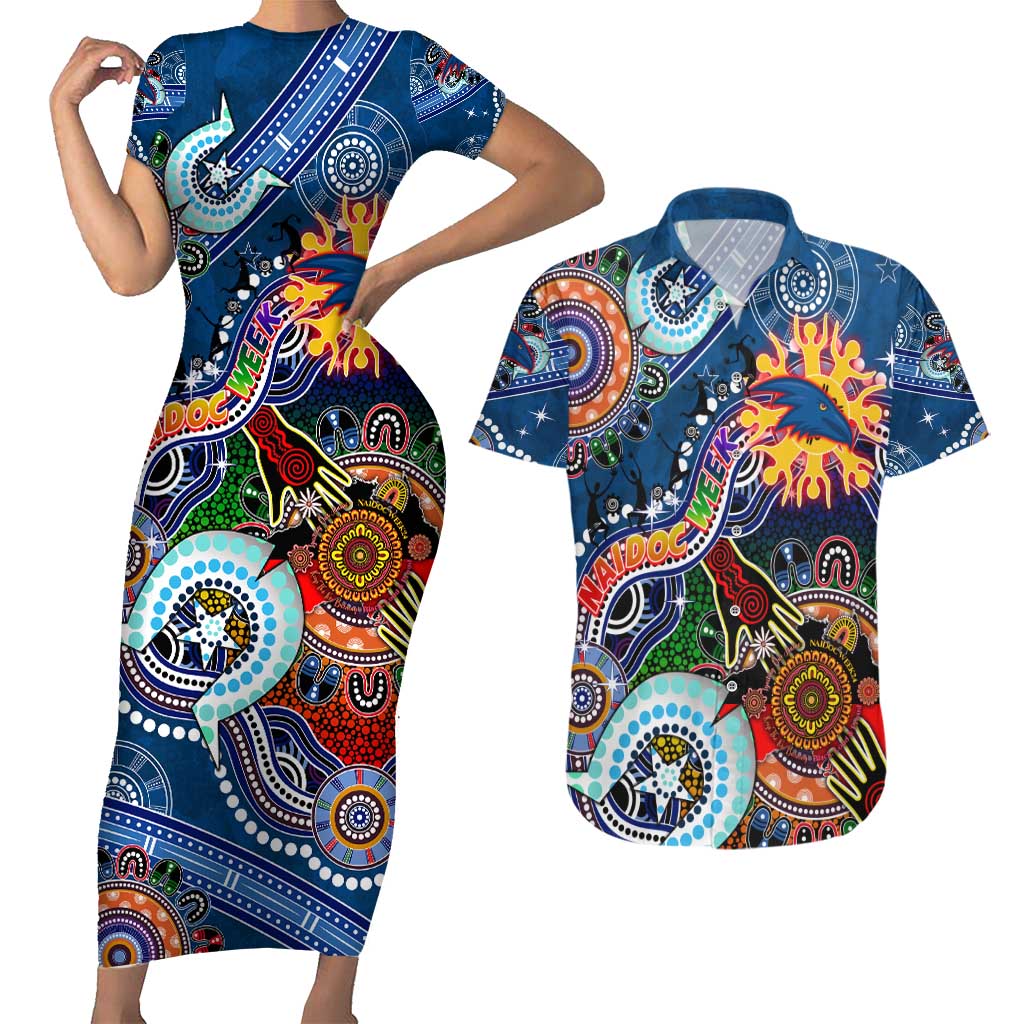 Custom NAIDOC Week 2024 Adelaide Crows Couples Matching Short Sleeve Bodycon Dress and Hawaiian Shirt Australia Aboriginal Dot Painting