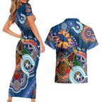 Custom NAIDOC Week 2024 Adelaide Crows Couples Matching Short Sleeve Bodycon Dress and Hawaiian Shirt Australia Aboriginal Dot Painting