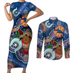 Custom NAIDOC Week 2024 Adelaide Crows Couples Matching Short Sleeve Bodycon Dress and Long Sleeve Button Shirt Australia Aboriginal Dot Painting
