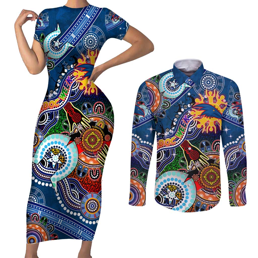 Custom NAIDOC Week 2024 Adelaide Crows Couples Matching Short Sleeve Bodycon Dress and Long Sleeve Button Shirt Australia Aboriginal Dot Painting