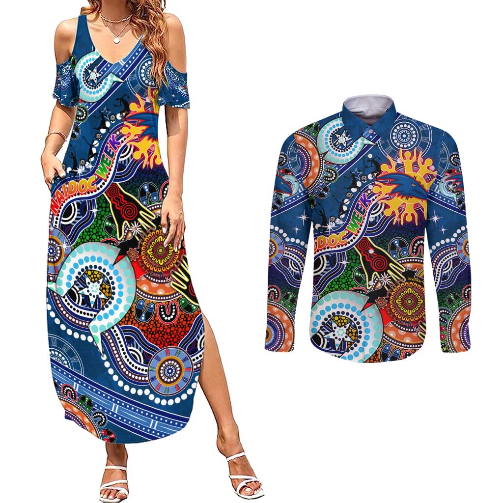 Custom NAIDOC Week 2024 Adelaide Crows Couples Matching Summer Maxi Dress and Long Sleeve Button Shirt Australia Aboriginal Dot Painting