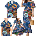 Custom NAIDOC Week 2024 Adelaide Crows Family Matching Mermaid Dress and Hawaiian Shirt Australia Aboriginal Dot Painting