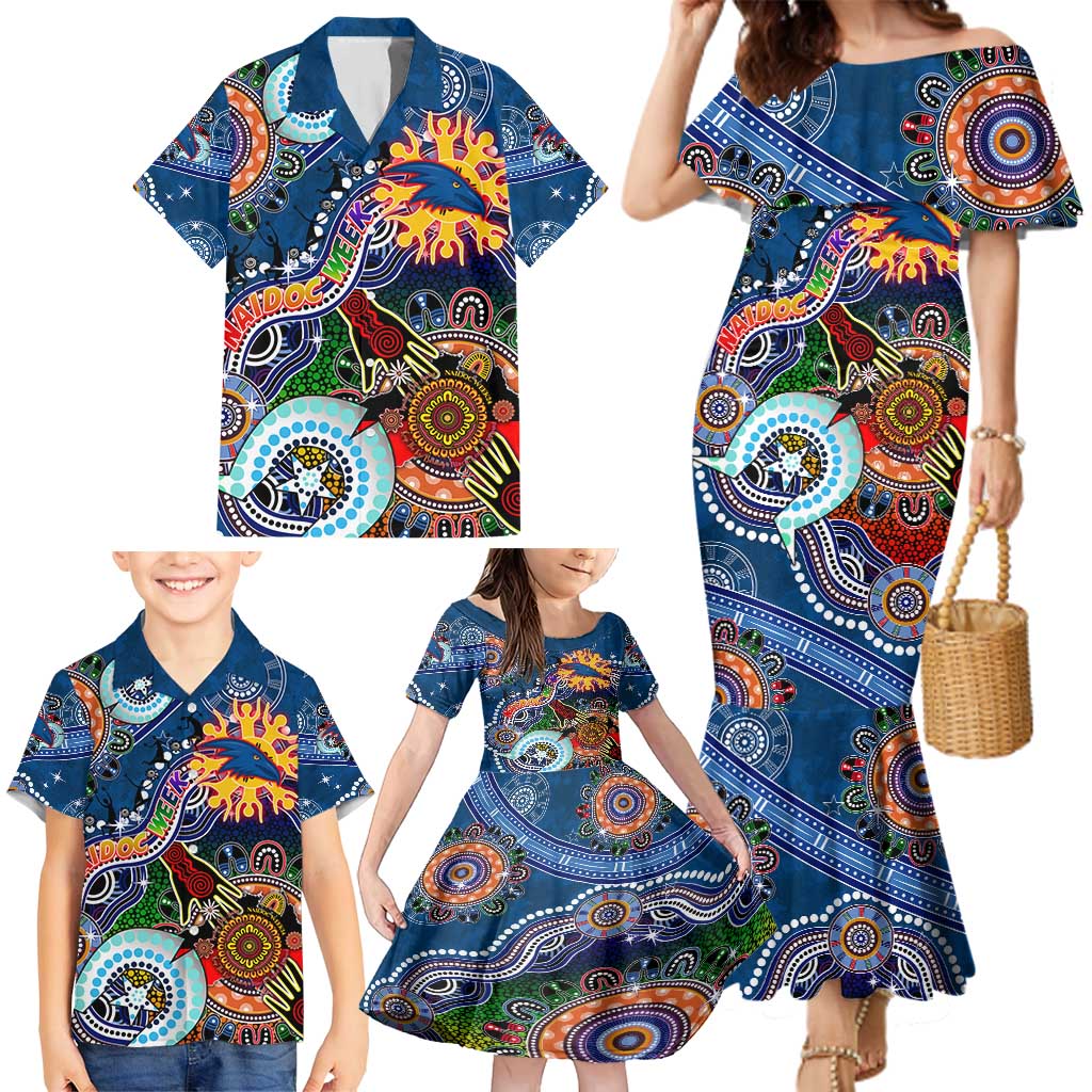 Custom NAIDOC Week 2024 Adelaide Crows Family Matching Mermaid Dress and Hawaiian Shirt Australia Aboriginal Dot Painting