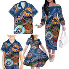 Custom NAIDOC Week 2024 Adelaide Crows Family Matching Off The Shoulder Long Sleeve Dress and Hawaiian Shirt Australia Aboriginal Dot Painting