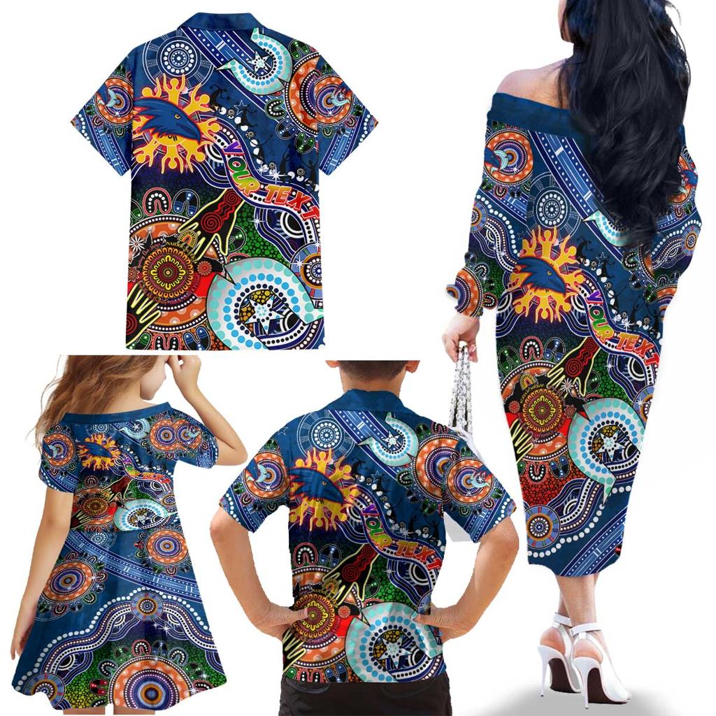 Custom NAIDOC Week 2024 Adelaide Crows Family Matching Off The Shoulder Long Sleeve Dress and Hawaiian Shirt Australia Aboriginal Dot Painting