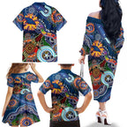 Custom NAIDOC Week 2024 Adelaide Crows Family Matching Off The Shoulder Long Sleeve Dress and Hawaiian Shirt Australia Aboriginal Dot Painting
