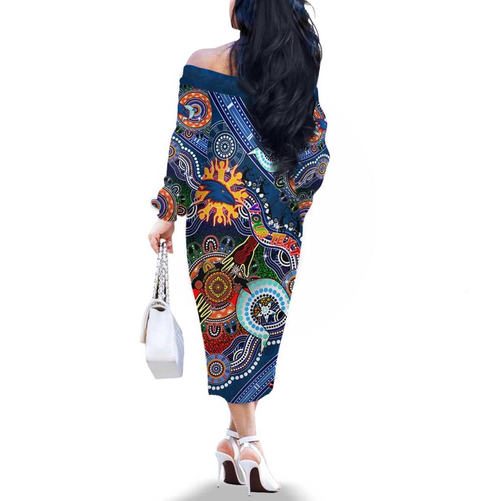 Custom NAIDOC Week 2024 Adelaide Crows Family Matching Off The Shoulder Long Sleeve Dress and Hawaiian Shirt Australia Aboriginal Dot Painting