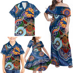 Custom NAIDOC Week 2024 Adelaide Crows Family Matching Off Shoulder Maxi Dress and Hawaiian Shirt Australia Aboriginal Dot Painting