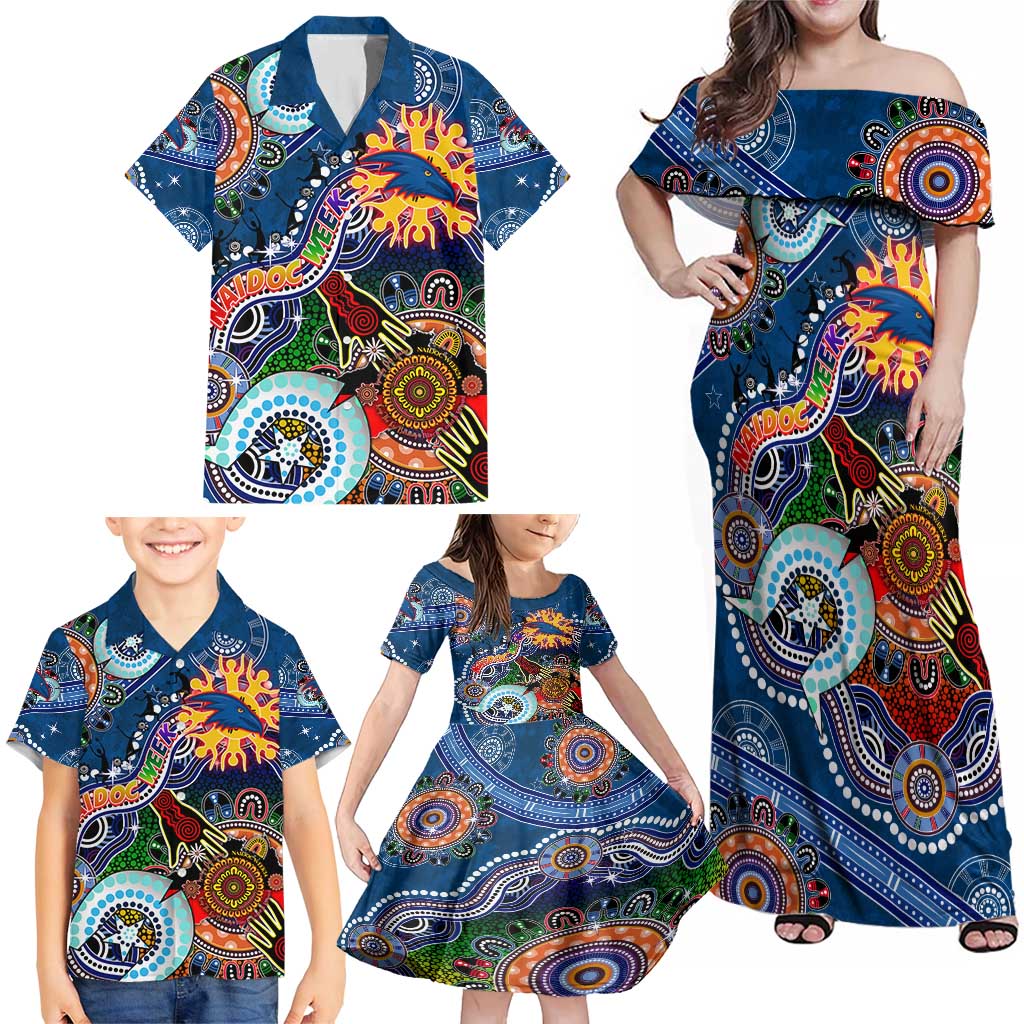 Custom NAIDOC Week 2024 Adelaide Crows Family Matching Off Shoulder Maxi Dress and Hawaiian Shirt Australia Aboriginal Dot Painting