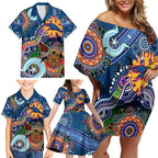 Custom NAIDOC Week 2024 Adelaide Crows Family Matching Off Shoulder Short Dress and Hawaiian Shirt Australia Aboriginal Dot Painting