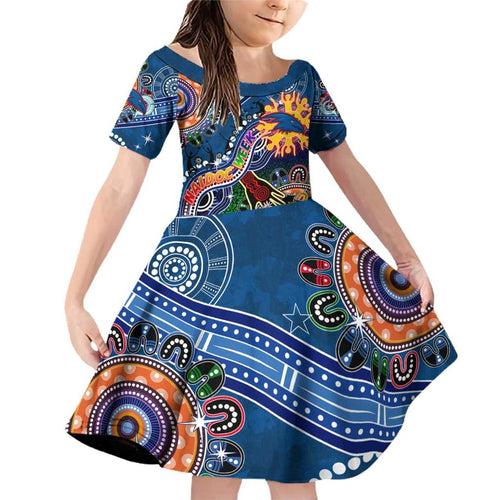Custom NAIDOC Week 2024 Adelaide Crows Family Matching Off Shoulder Short Dress and Hawaiian Shirt Australia Aboriginal Dot Painting