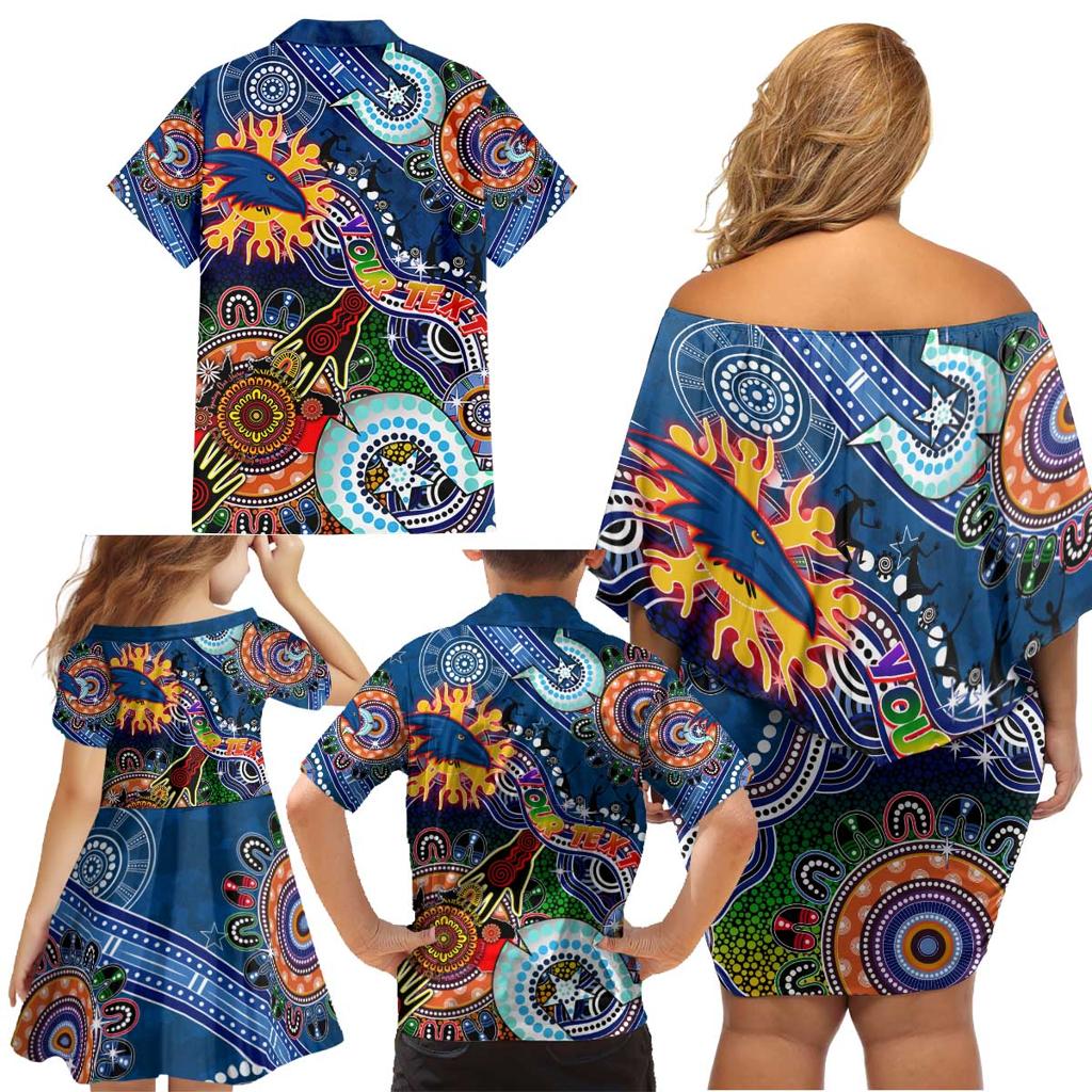 Custom NAIDOC Week 2024 Adelaide Crows Family Matching Off Shoulder Short Dress and Hawaiian Shirt Australia Aboriginal Dot Painting