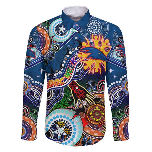 Custom NAIDOC Week 2024 Adelaide Crows Family Matching Off Shoulder Short Dress and Hawaiian Shirt Australia Aboriginal Dot Painting