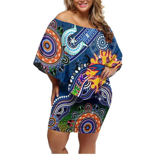Custom NAIDOC Week 2024 Adelaide Crows Family Matching Off Shoulder Short Dress and Hawaiian Shirt Australia Aboriginal Dot Painting