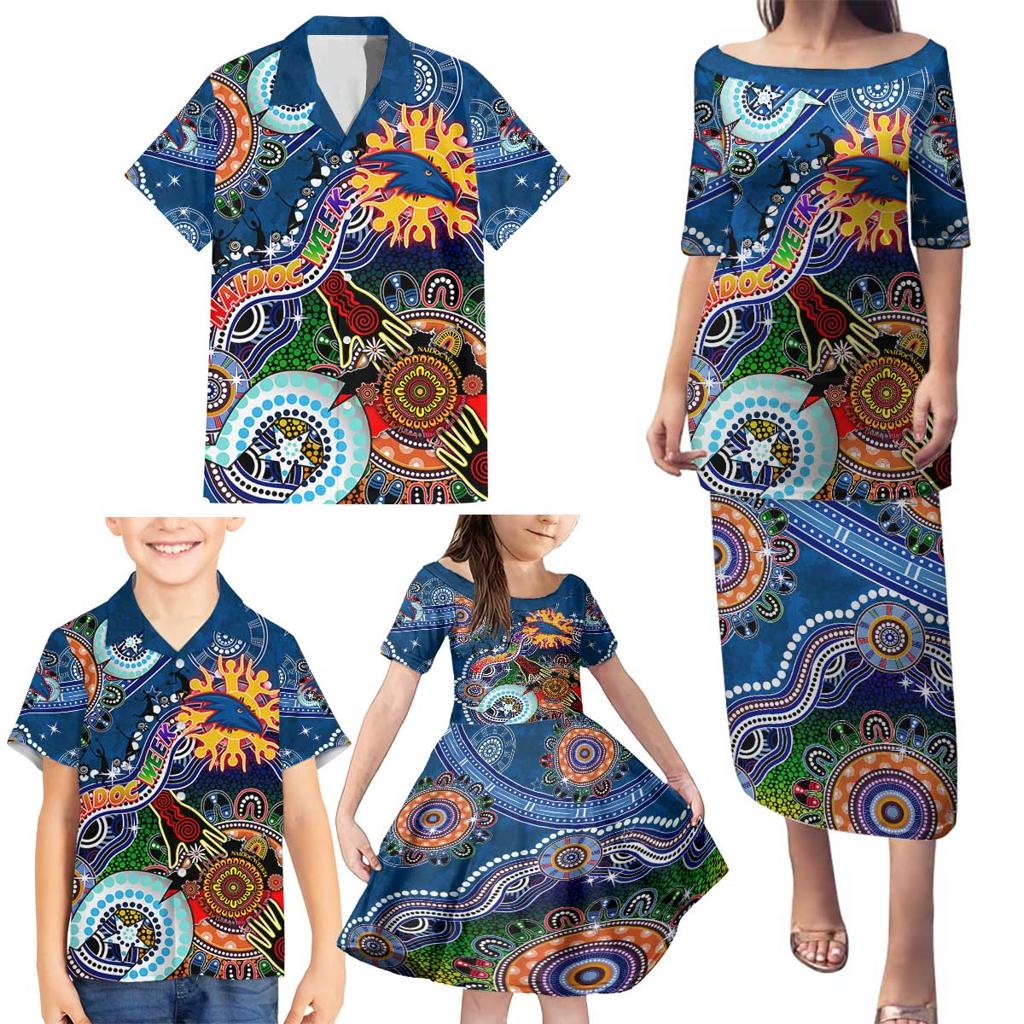 Custom NAIDOC Week 2024 Adelaide Crows Family Matching Puletasi and Hawaiian Shirt Australia Aboriginal Dot Painting