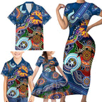 Custom NAIDOC Week 2024 Adelaide Crows Family Matching Short Sleeve Bodycon Dress and Hawaiian Shirt Australia Aboriginal Dot Painting