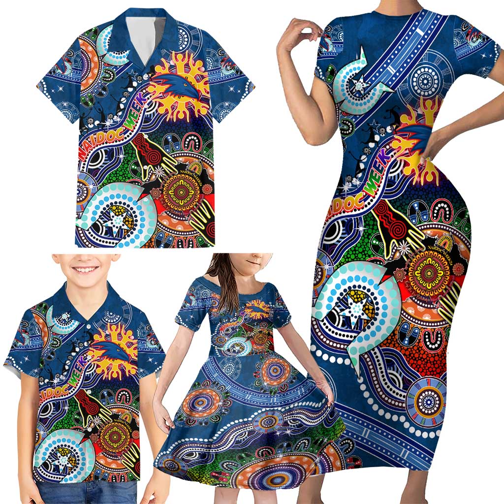 Custom NAIDOC Week 2024 Adelaide Crows Family Matching Short Sleeve Bodycon Dress and Hawaiian Shirt Australia Aboriginal Dot Painting