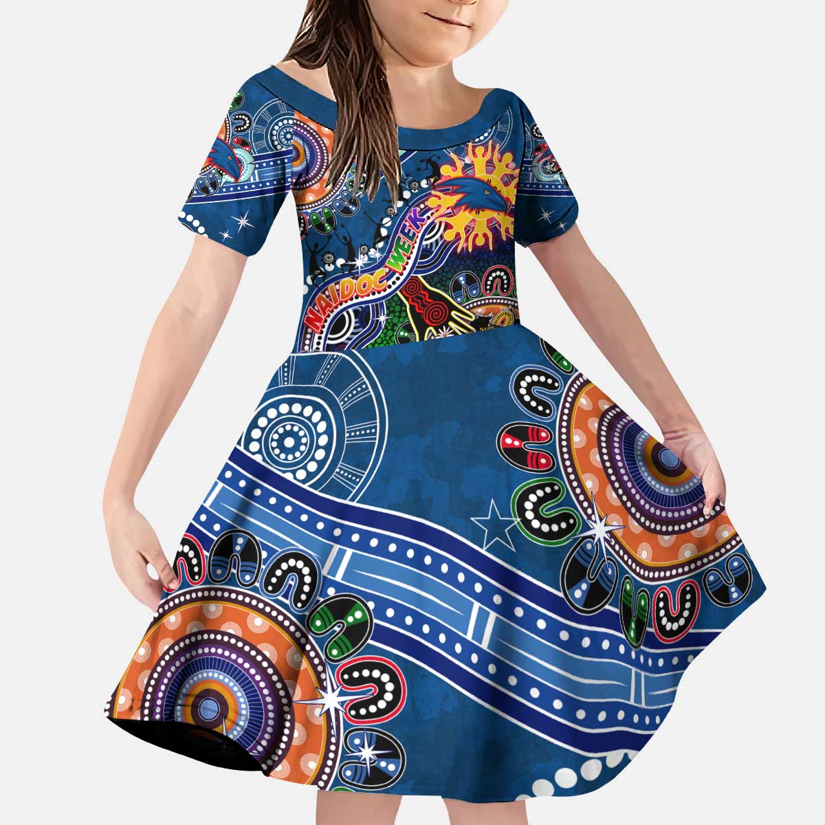 Custom NAIDOC Week 2024 Adelaide Crows Kid Short Sleeve Dress Australia Aboriginal Dot Painting