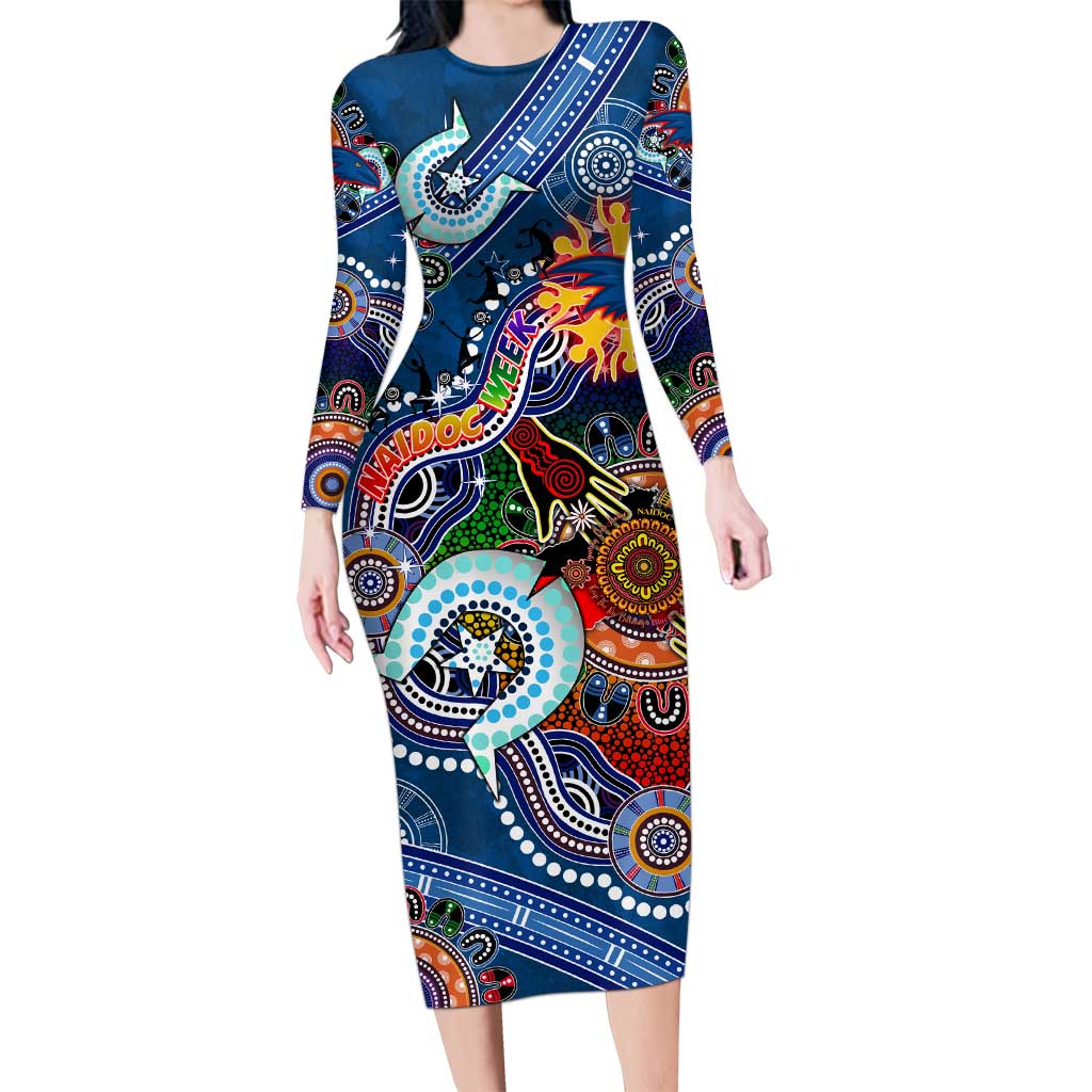 Custom NAIDOC Week 2024 Adelaide Crows Long Sleeve Bodycon Dress Australia Aboriginal Dot Painting
