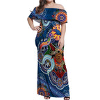 Custom NAIDOC Week 2024 Adelaide Crows Off Shoulder Maxi Dress Australia Aboriginal Dot Painting