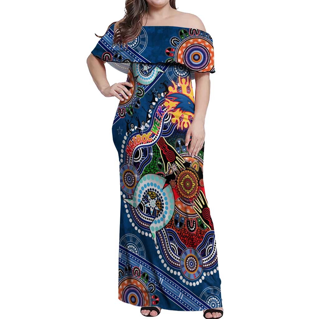 Custom NAIDOC Week 2024 Adelaide Crows Off Shoulder Maxi Dress Australia Aboriginal Dot Painting