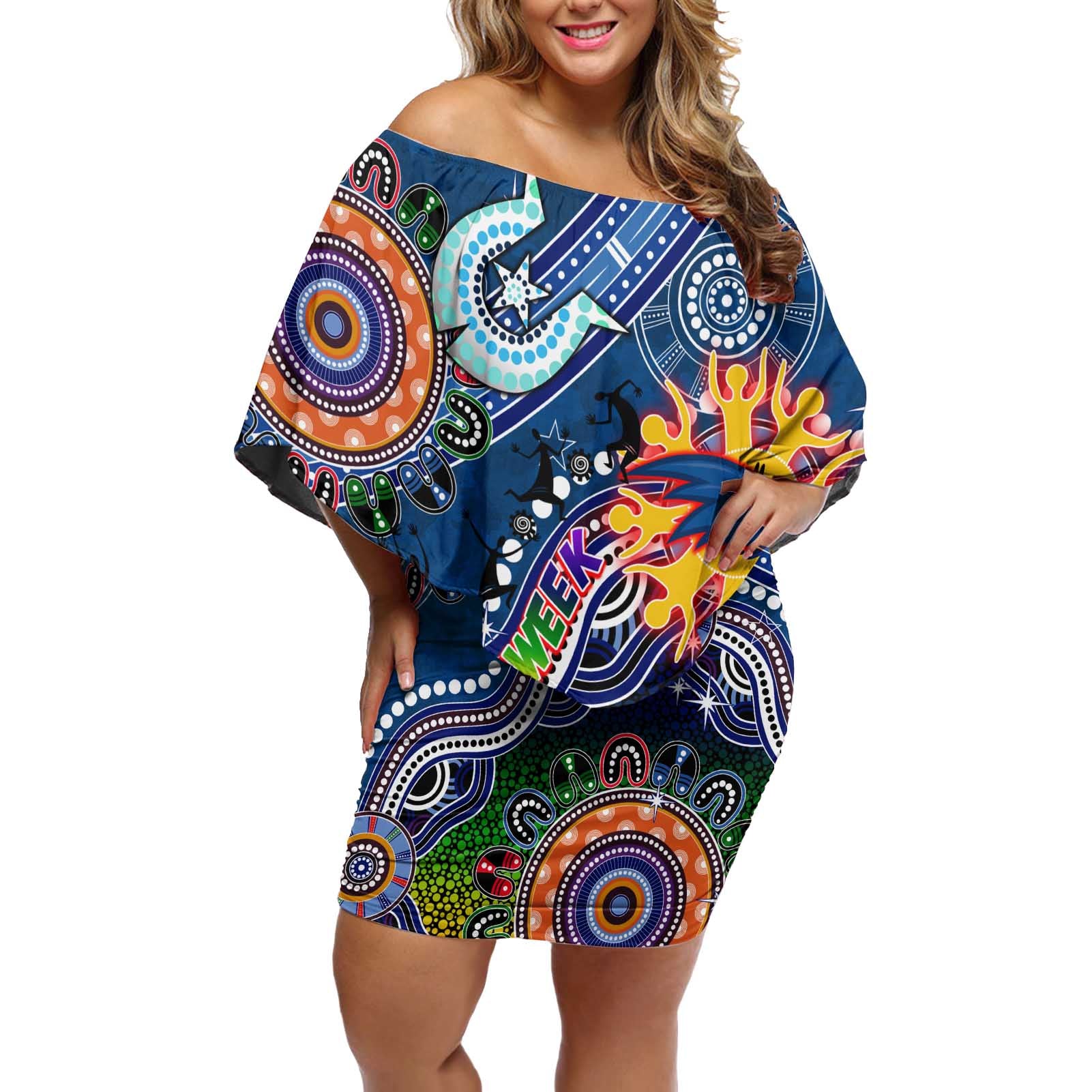Custom NAIDOC Week 2024 Adelaide Crows Off Shoulder Short Dress Australia Aboriginal Dot Painting