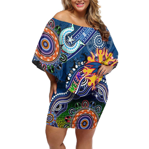Custom NAIDOC Week 2024 Adelaide Crows Off Shoulder Short Dress Australia Aboriginal Dot Painting