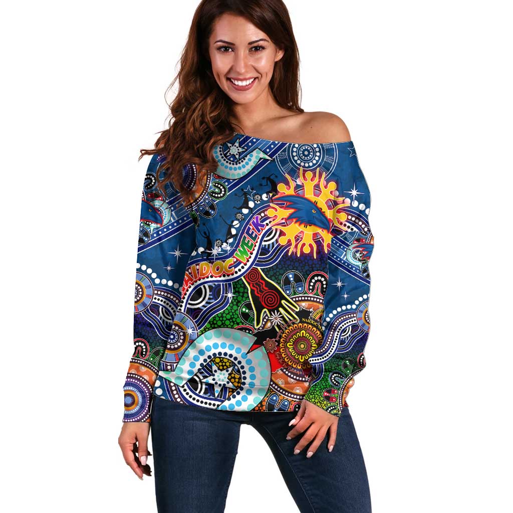 Custom NAIDOC Week 2024 Adelaide Crows Off Shoulder Sweater Australia Aboriginal Dot Painting
