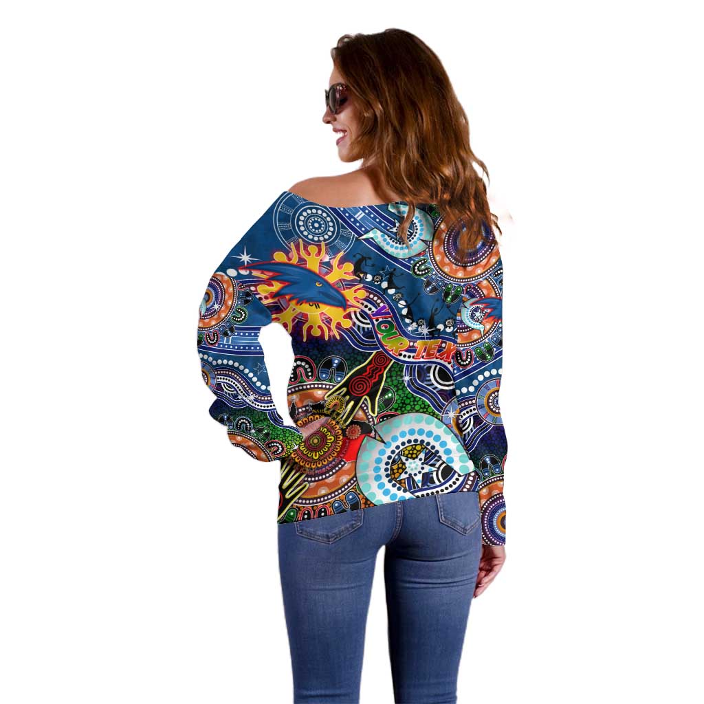 Custom NAIDOC Week 2024 Adelaide Crows Off Shoulder Sweater Australia Aboriginal Dot Painting