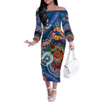 Custom NAIDOC Week 2024 Adelaide Crows Off The Shoulder Long Sleeve Dress Australia Aboriginal Dot Painting