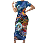Custom NAIDOC Week 2024 Adelaide Crows Short Sleeve Bodycon Dress Australia Aboriginal Dot Painting