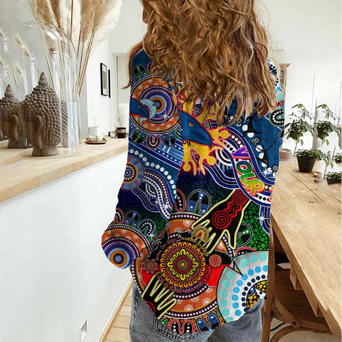 Custom NAIDOC Week 2024 Adelaide Crows Women Casual Shirt Australia Aboriginal Dot Painting
